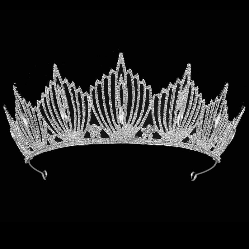 供应时尚流行合金头箍大号镀银皇冠巴洛克女王发饰速卖通热销发饰