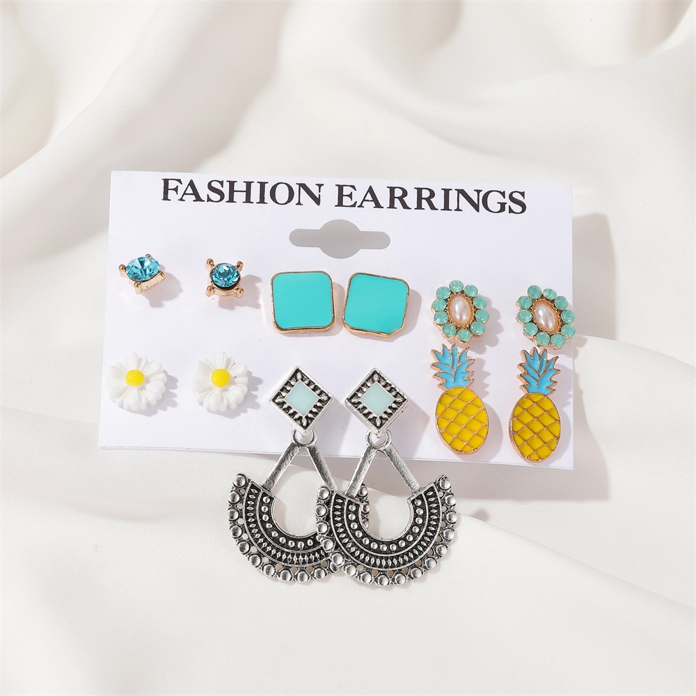 Fashion Boho Style Retro Leaf Cross Pineapple New Set Earrings Wholesale display picture 5