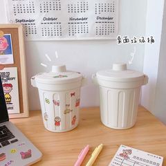 Ins style desktop small trash can barrel bedroom creative girl heart home cute with lid internet celebrity mini storage box