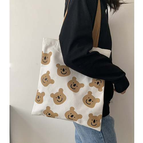 new ins Korean new canvas bag women's shoulder shopping bag cute cartoon student literary women's bag