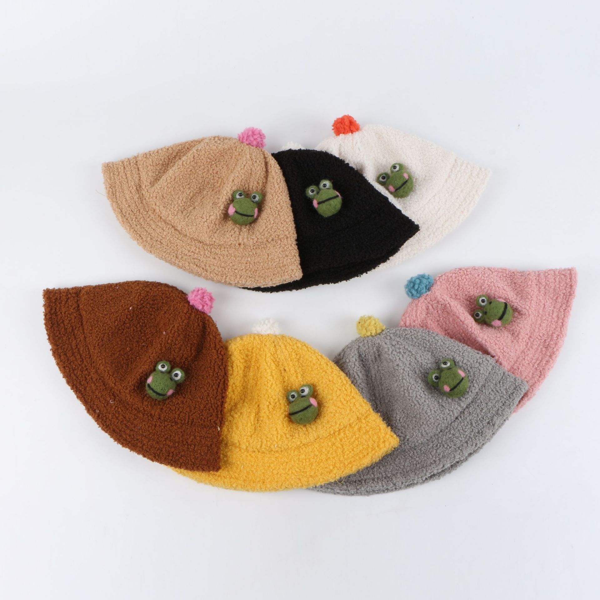 Frog Plush Fisherman Hat New Solid Color Warm Basin Hat Baby Hat Korean Baby Basin Hat Wholesale display picture 10