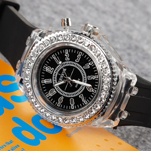 Luminous personalized rhinestone led Harajuku Korean fashion trend male and female student couple jelly quartz watch