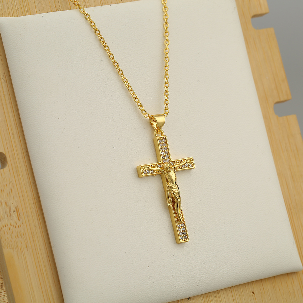 Retro Jesus Cross Pendant Copper Necklace display picture 4