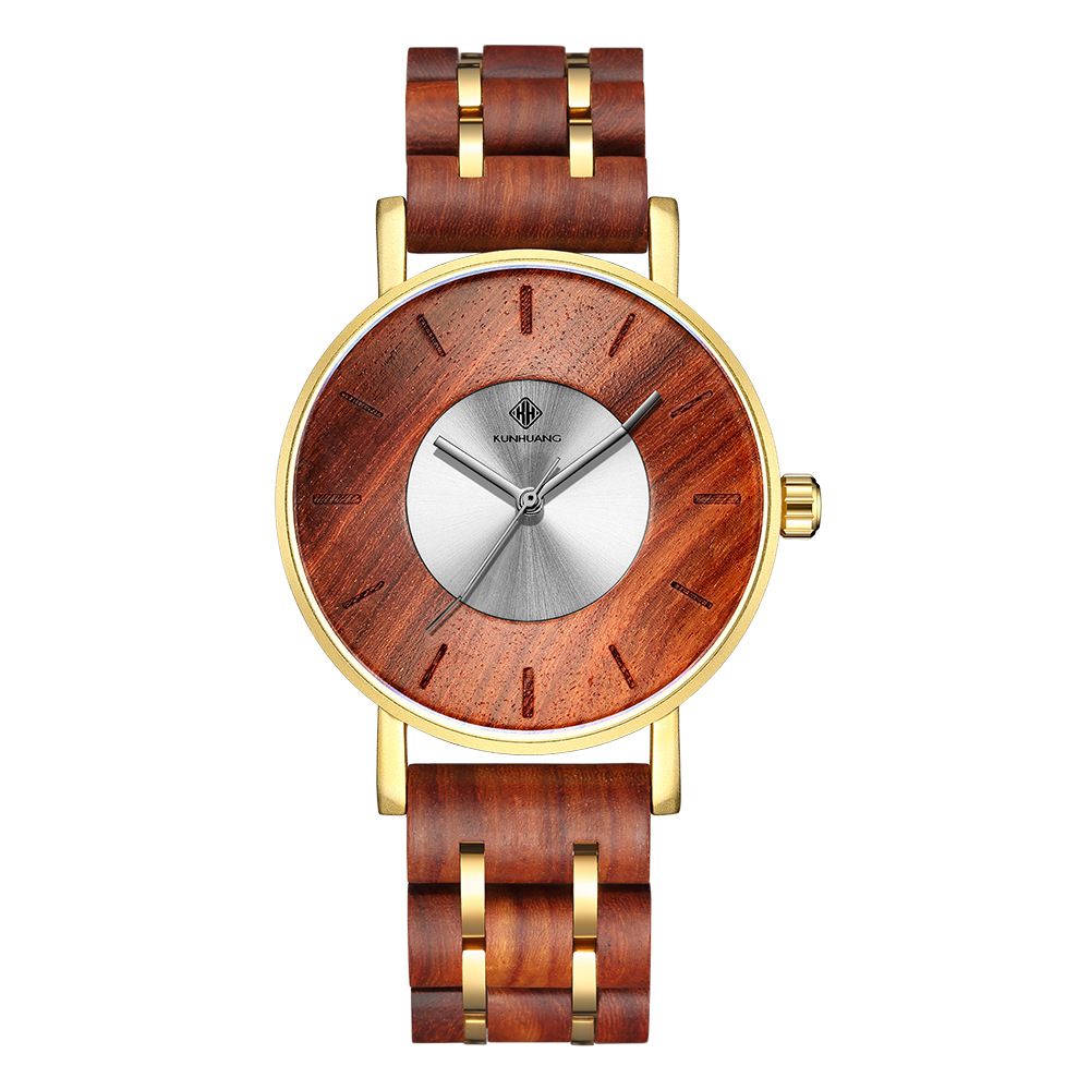 Kunhuang nuevo reloj de aleación de madera hombres moda curva superficie transfronteriza personalidad impermeable reloj de cuarzo Relojes