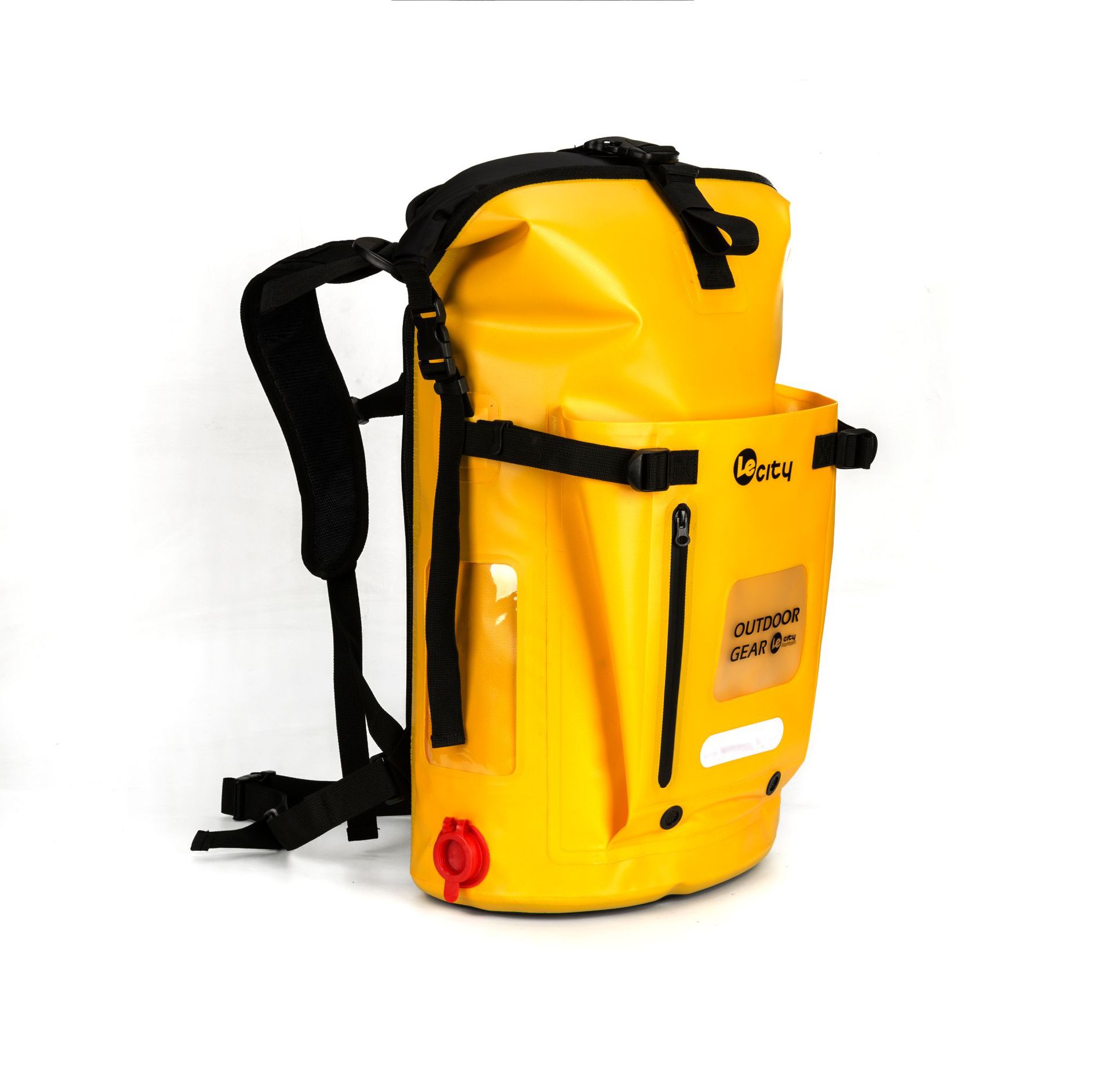 Factory customized outdoor mountaineering, hiking, PVC mesh 40L Waterproof backpack front bag can put fins