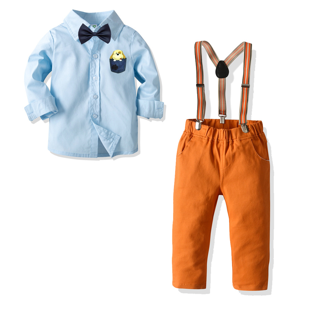 Solid Color Puppy Long-sleeved Shirt Trousers Four-piece Suit display picture 12