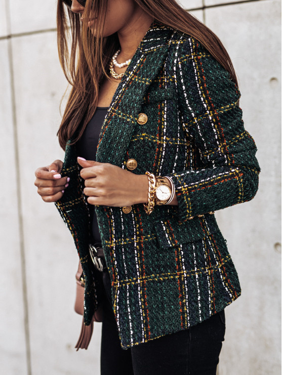 hot autumn and winter long-sleeved double-breasted suit collar printed small jacket NSYD3809