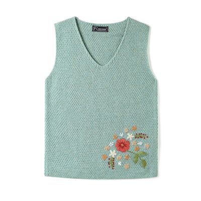 Retro Vintage manual Embroidery wool V-neck Socket Vest Women's wear Easy sweater vest 8931