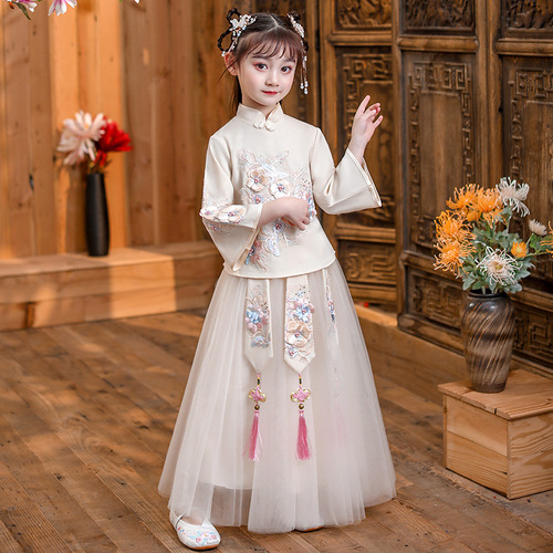 Chinese Hanfu fairy dress girls ancient Ru skirt fairy elegant children two piece cheongsam Tang Dynasty