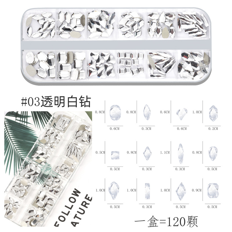 Transfronterizo nuevo Diamante de uñas DIY caja larga de uñas plana de forma especial de diamante color mágico AB Moonlight diamante joyería de uñas