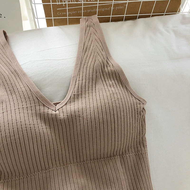 Универсальное цветное sexy нижнее белье, топ с чашечками, топ без рукавов, красивый з字 спина, V-образный вырез, приталенный