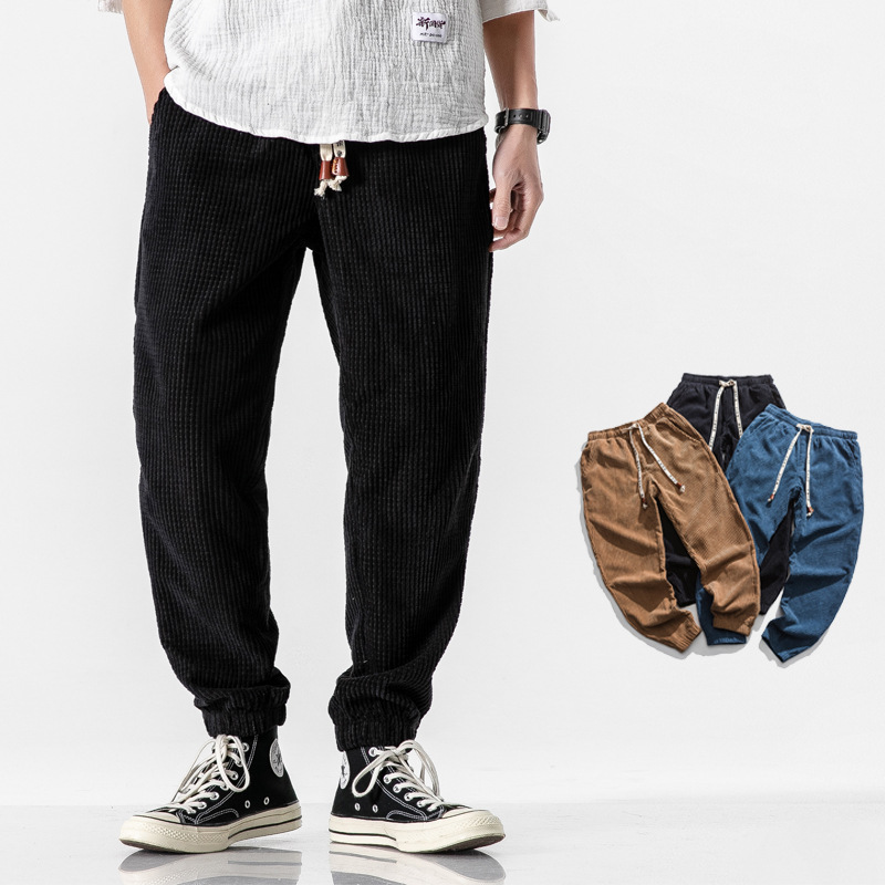 Primavera y otoño 2020 estilo japonés pantalones casuales de hombre lavados sueltos estilo chino pantalones pitillo de pana pantalones de hombre de moda