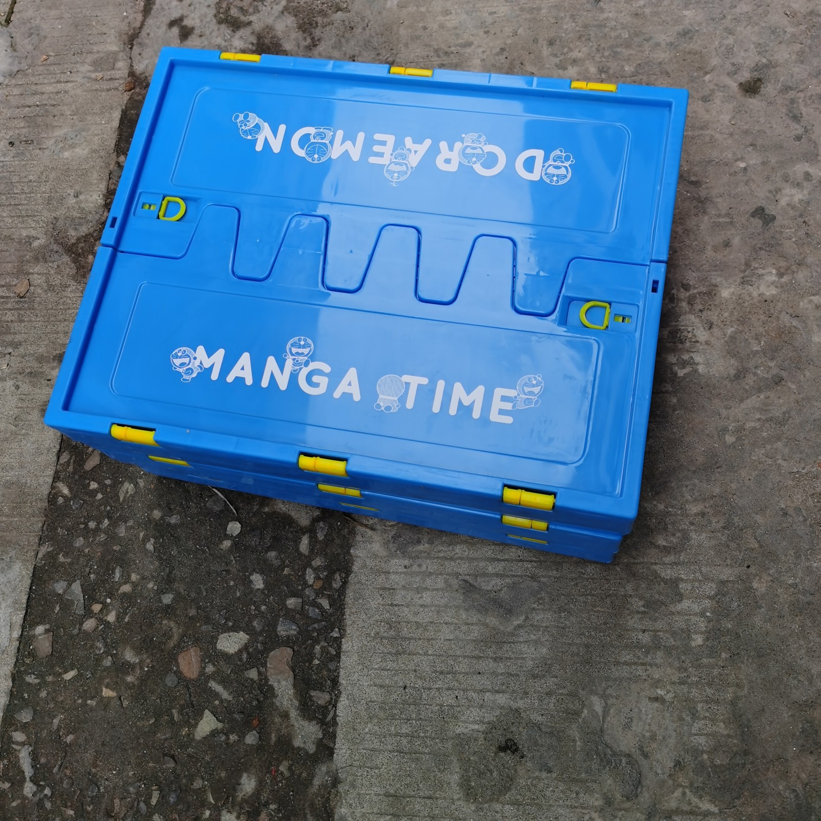 厂家生产可折叠蓝色塑料箱530*410*310连盖折叠箱 后备折叠收纳箱