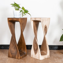 泰国进口家具创意实木扭形花几家用艺术简约木凳子装饰墩子花架几