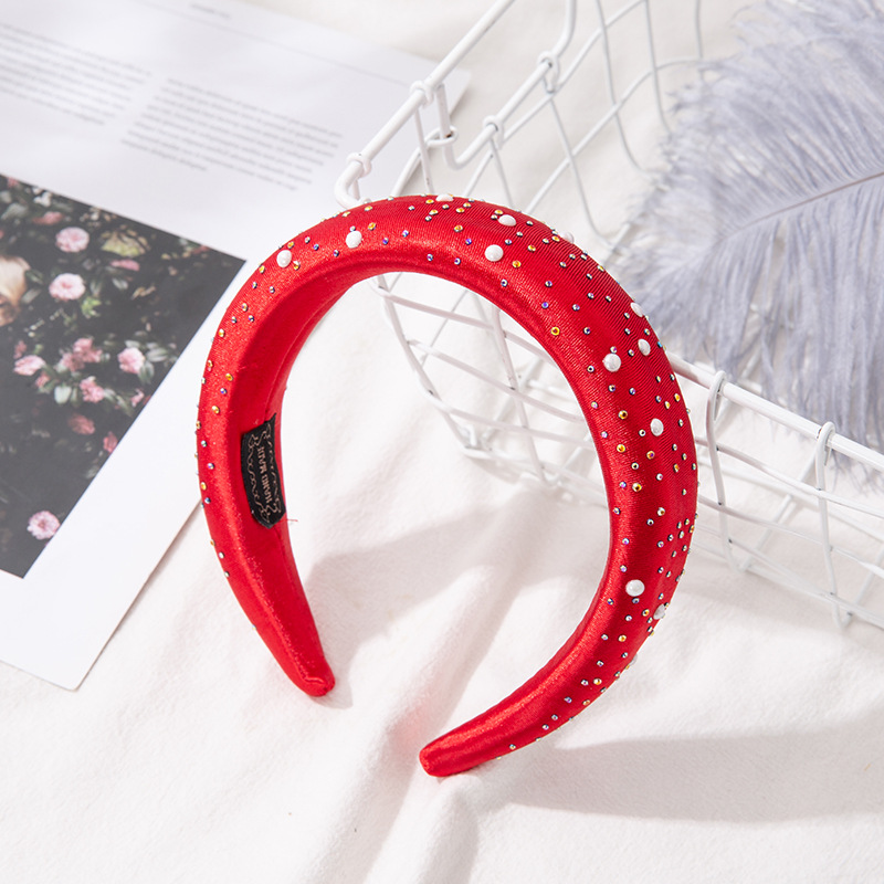 Sweet And Cute Hair Band Wide-brimmed Fabric Rhinestone Headband Women's Korean Colored Diamond Sponge Wholesale Nihaojewelry display picture 7