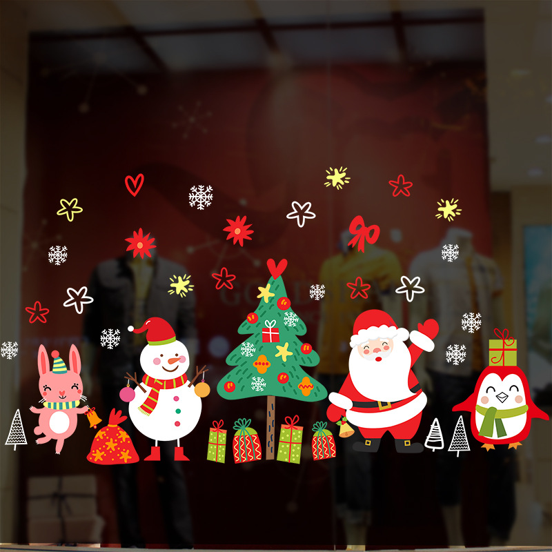 圣诞节门贴新款圣诞橱窗贴纸圣诞装饰墙贴画铃铛雪花静电贴