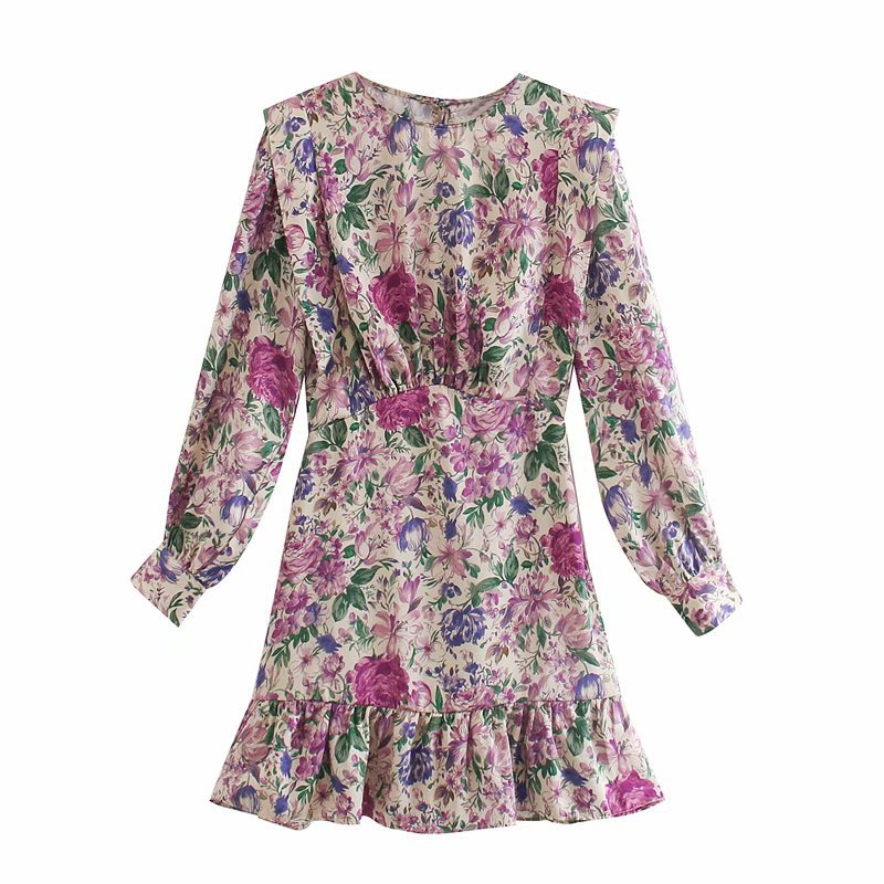 autumn silk texture printed dress NSAM3596