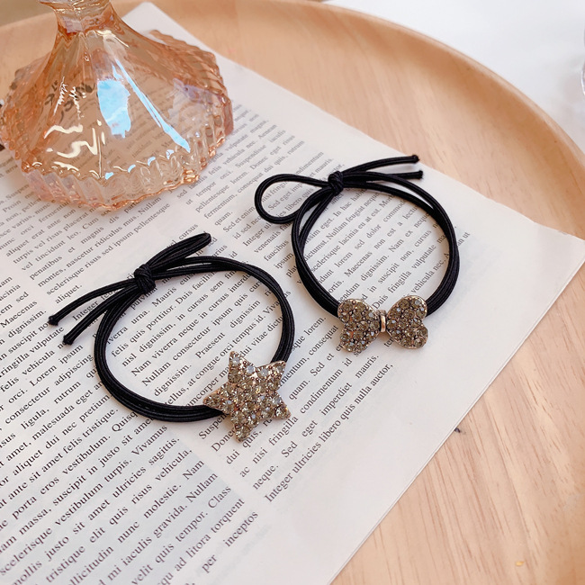 Korean Bow Rhinestone Hair Ring Stars Tie Hair Rope Rubber Band Headdress Rubber Band Wholesale Nihaojewelry display picture 3