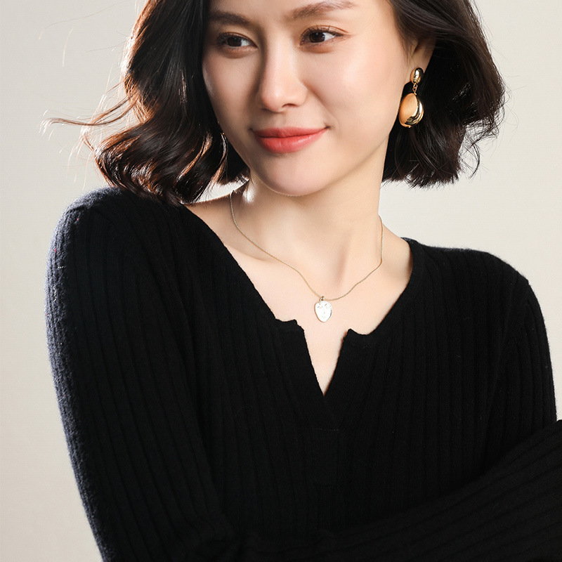 Basic V-neck Wool Sweater For Women Autumn And Winter Korean Style Knitted Sweater Tops Slim Fit Wool Bottoming Shirt For Women