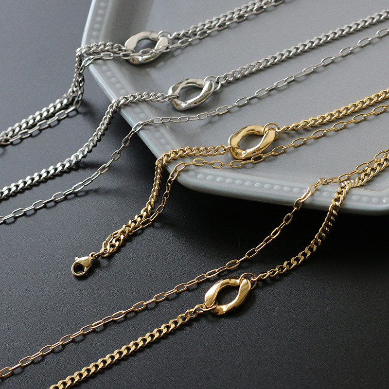 Wholesale Jewelry Double Layer Chain Titanium Steel Gold-plated Necklace Bracelet Nihaojewelry display picture 17