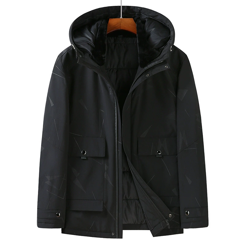Зимнее Мужское пальто для полных мужчин с капюшоном и ватной подкладкой, модная рабочая одежда очень большого размера, пальто для толстых мужчин с шерстяным воротником