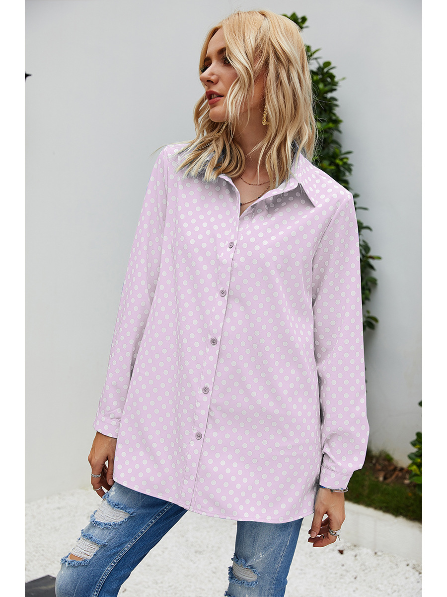  Fashion Polka Dot Top Ladies Long Sleeve Shirt NSAL2091