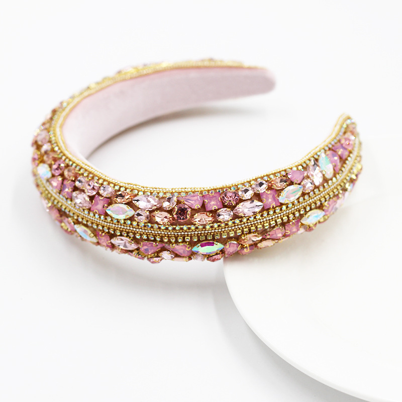 New Baroque Full Diamond Sponge Headband Ladies Colorful Rhinestone Headband  Wholesale display picture 7