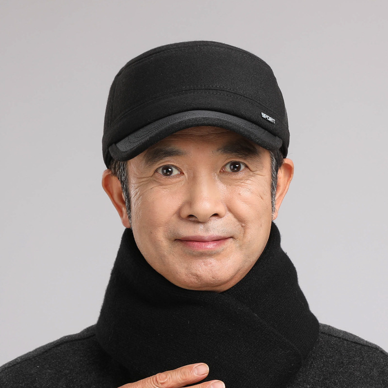 Cappelli da uomo di mezza età in inverno, papà piatto con protezione per le orecchie, anziani per il calore autunnale e invernale, nonno vecchio_voghion.com