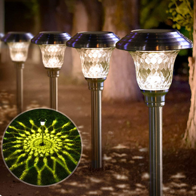 亚马逊太阳能草坪灯户外防水不锈钢玻璃led花园景观地插灯庭院灯|ms
