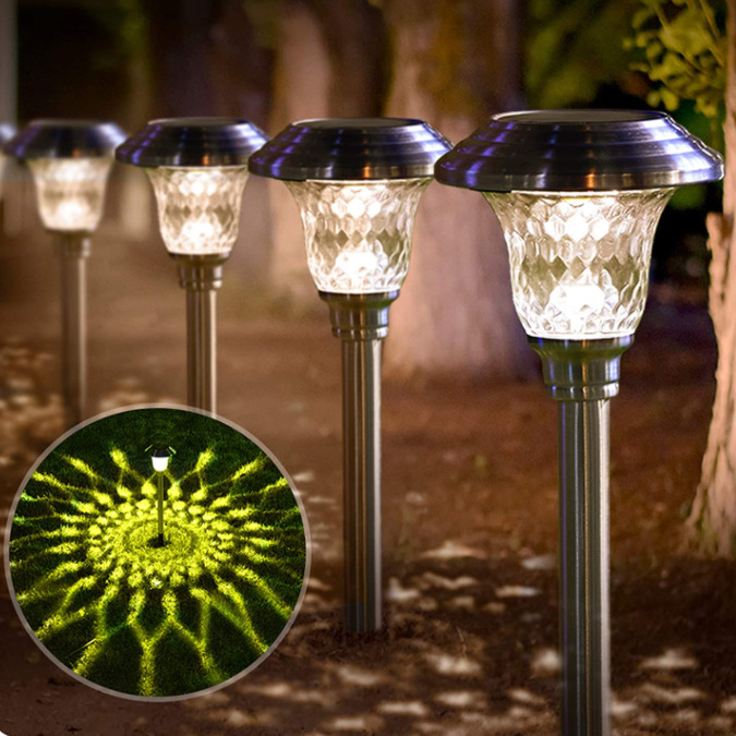 亚马逊太阳能草坪灯户外防水不锈钢玻璃led花园景观地插灯庭院灯|ms
