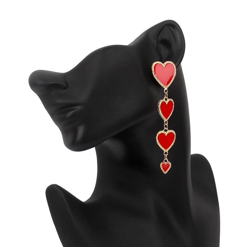19g Weight Earrings, Ear Studs Classification Wedding, Travel Occasion Alloy Material Heart Pattern Women'S Gender Fashion Style White, Red, Black Color Fashion Heart Alloy Drop Earrings 2
