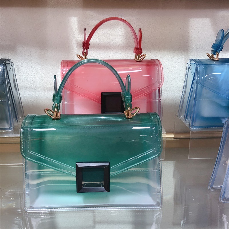 Clearance jelly bag, transparent pvc women's bag, gradient color small square bag, handbag, single-shoulder crossbody women's bag in stock undefined