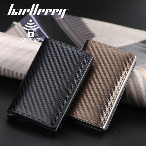 baellerry plaid card holder men's European and American metal aluminum box automatic ejection card holder female RFID men's wallet