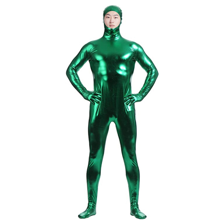 アニメの舞台の出演服のコスプレの男性は全部顔を開けてゴムのレオタードのzentaiアマゾンを塗って爆発します。|undefined