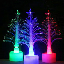 圣诞节创意摆件 闪光小夜灯七彩发光圣诞树LED光纤树松树发光玩具