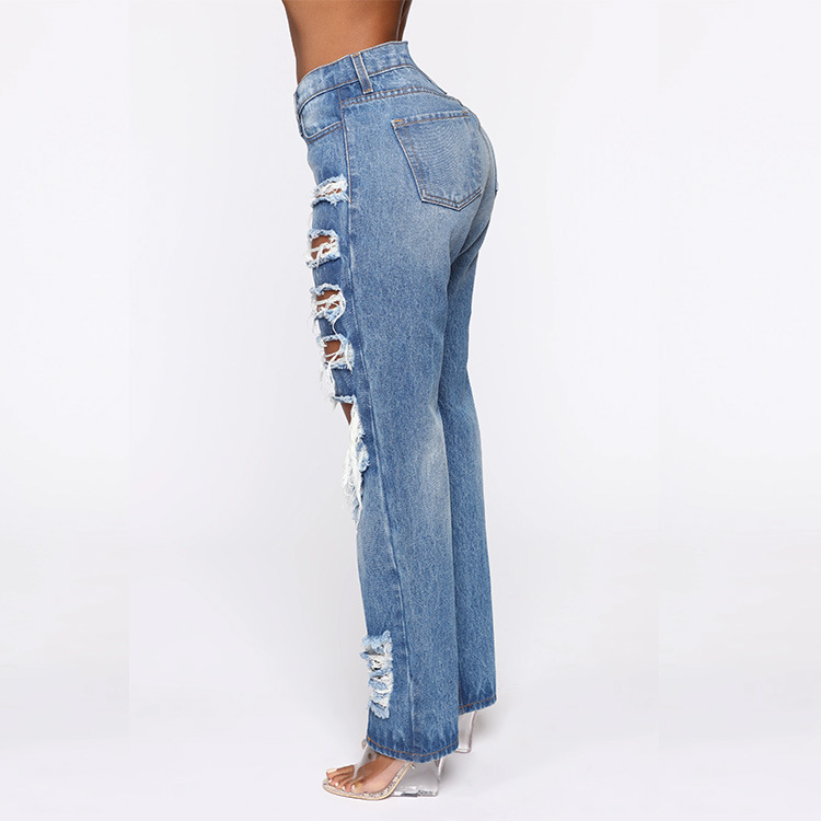 European And American Ladies Jeans Ripped Non-Stretch Trousers