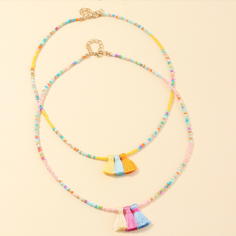 Heiß Verkaufte Europäische Und Amerikanische Beliebte Böhmische Kinder Halskette Hand Gefertigte Farbige Reis Perlen Quaste Halskette display picture 1