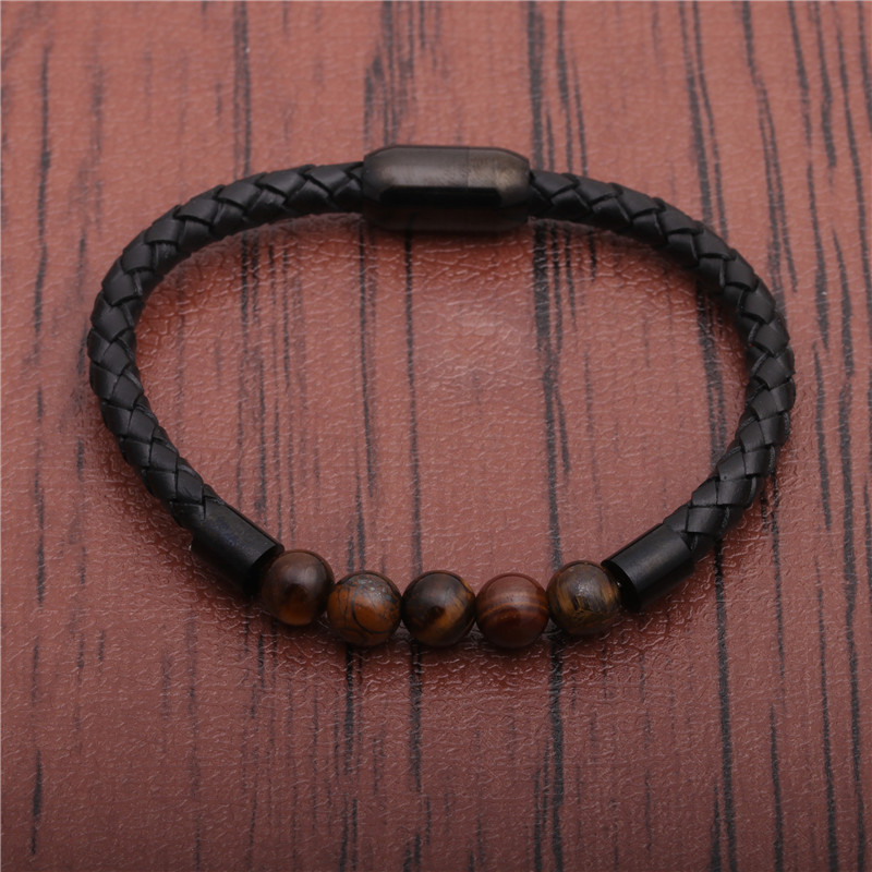 stainless steel magnetic buckle leather beaded bracelets