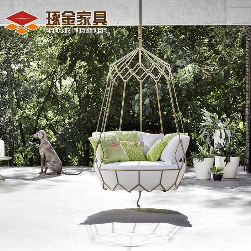 Modern minimalist aluminum hanging basket chair balcony outdoor floor swing chair, wholesale hammock chair woven furniture