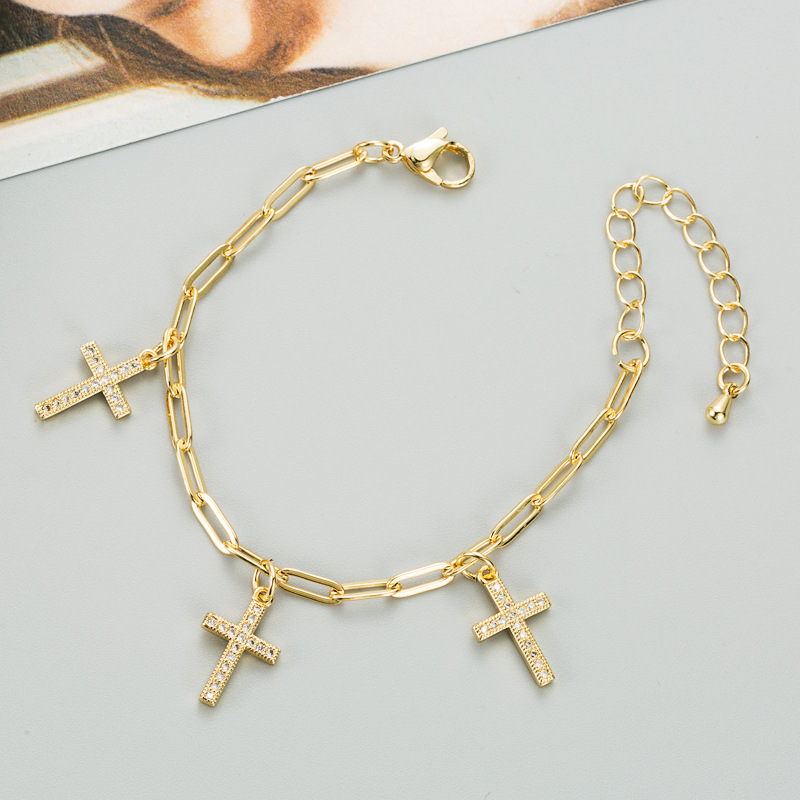cross pendant copper microinlaid zircon chain bracelet wholesale jewelry Nihaojewelrypicture4