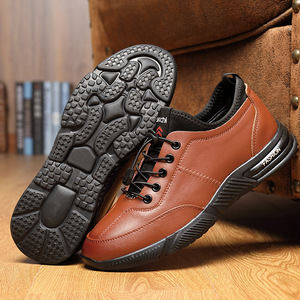 2020秋季新款男鞋真皮纯色松紧带休闲运动透气潮流皮鞋男一件代发