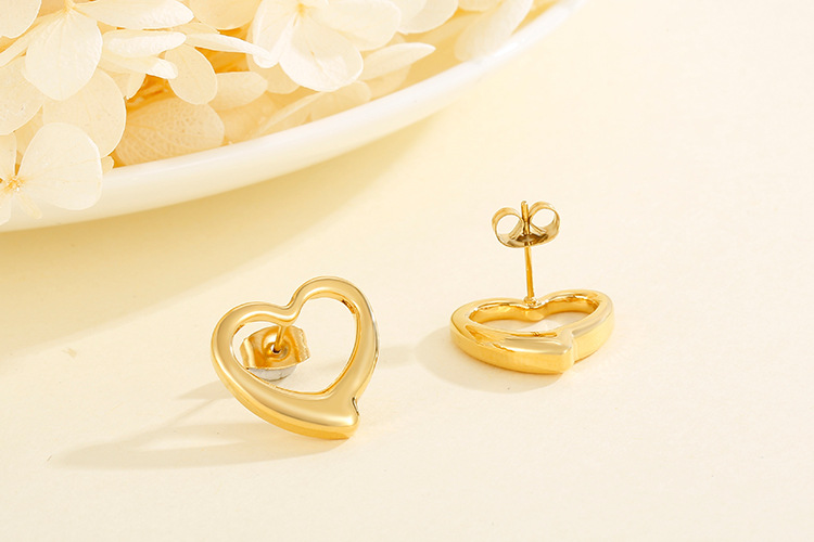 simple hollow heart-shaped double-layer necklace earrings stainless steel set wholesale nihaojewelry