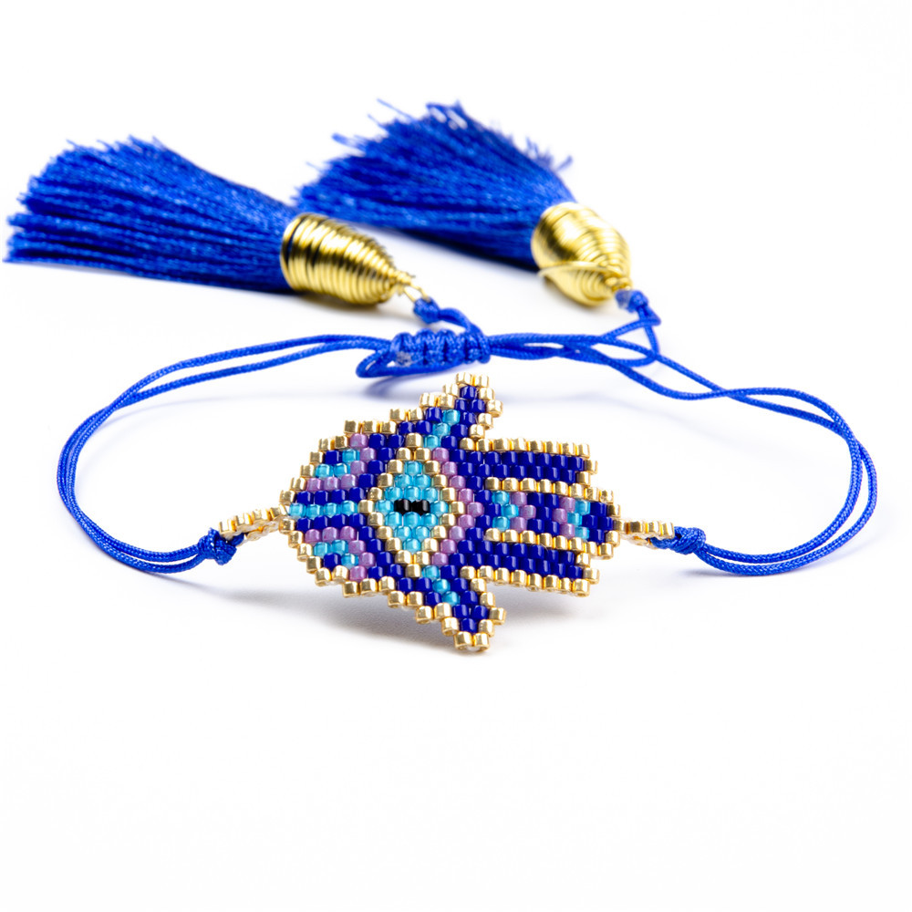 Reisperlen Gewebt Türkische Blaue Augen Ethnischen Stil Stapel Quaste Armband display picture 2