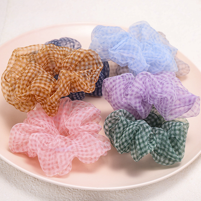 Mesh Plaid Hair Rope Large Intestine Hair Ring Ball Head Rubber Band Tie Hair Scrunchies Wholesale Nihaojewelry display picture 11