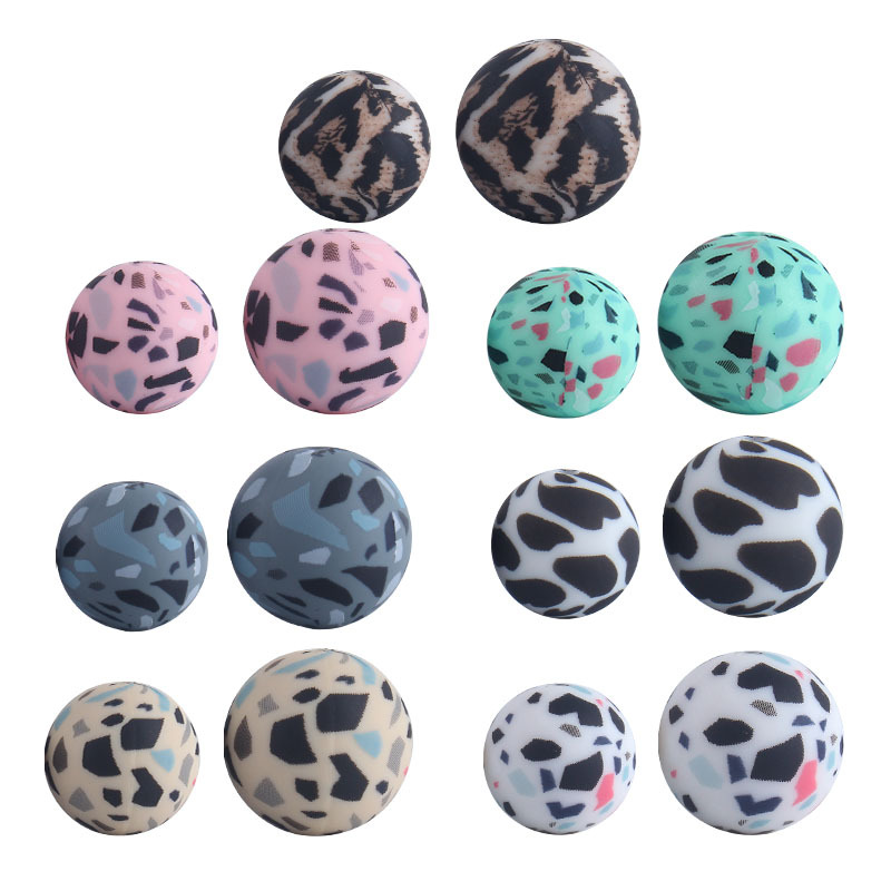 12mm y 15mm leopardo granos de silicona grado alimenticio DIY joyería collar cadena chupete mordedor pulsera Accesorios