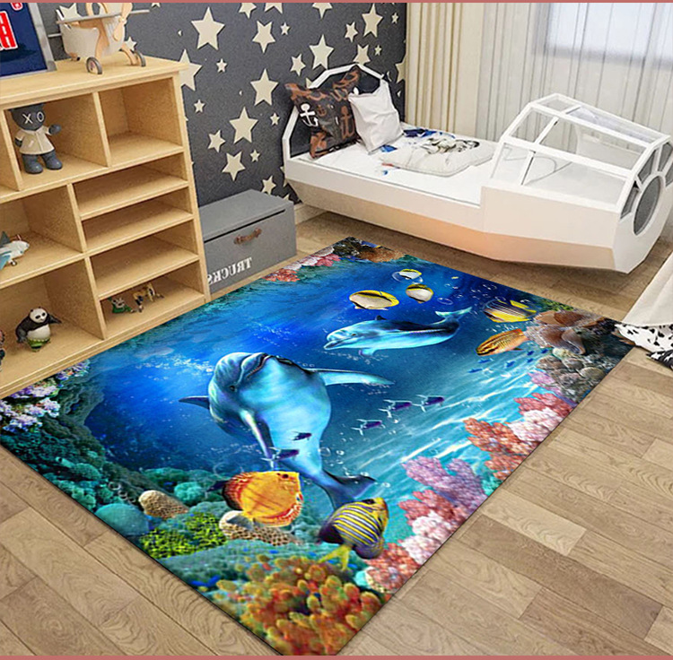 水晶绒印花地毯,3D地垫,海洋地毯,卧室床边毯,客厅茶几垫,入户门垫脚垫