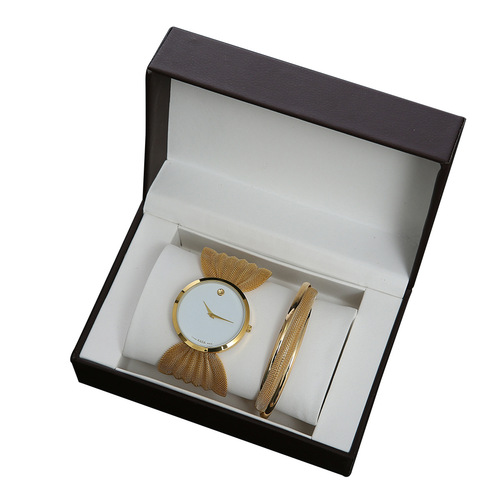 2-piece mesh strap watch gift box set European and American new style broad-band ladies watch fashion bracelet watch