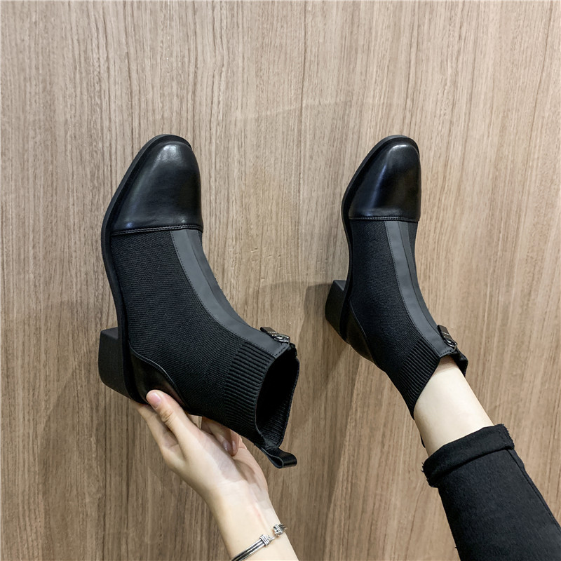 Botas Martin para mujer, estilo británico, nuevo modelo de otoño 2022, botas de media pantorrilla con tejido de punto, botas cortas con cremallera frontal, modernas y antideslizantes.