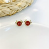 Cute red earrings, small silver needle, simple and elegant design, Chinese style