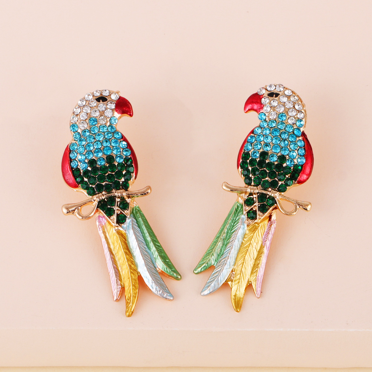 Retro Full Diamond Colorful Cute Animal Bird Earrings display picture 3